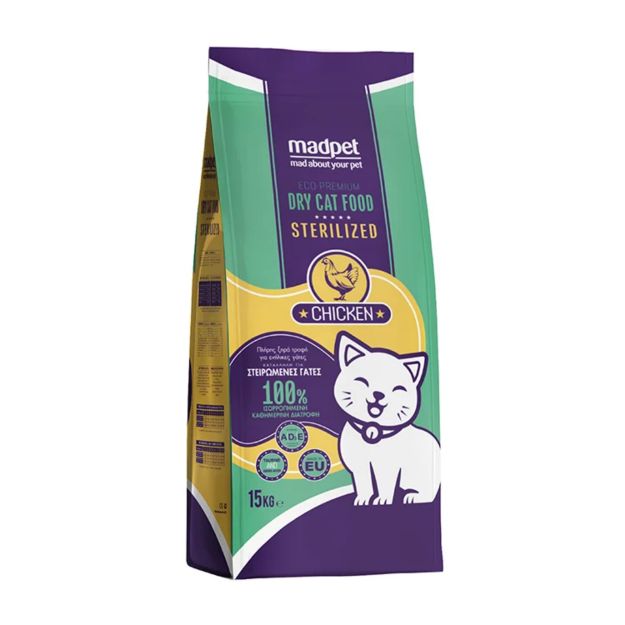 MADPET ξηρά τροφή γάτας sterilized κοτόπουλο 15kg – BarkAndBite