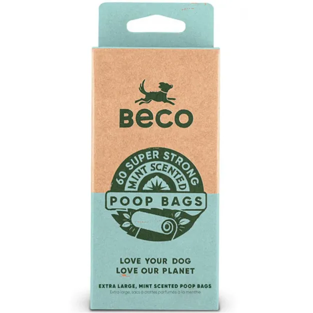 Beco Bags βιοδιασπώμενα σακουλάκια σκύλου με άρωμα μέντας 4 ρολά x 15 τεμάχια - eco-friendly περισυλλογή ακαθαρσιών