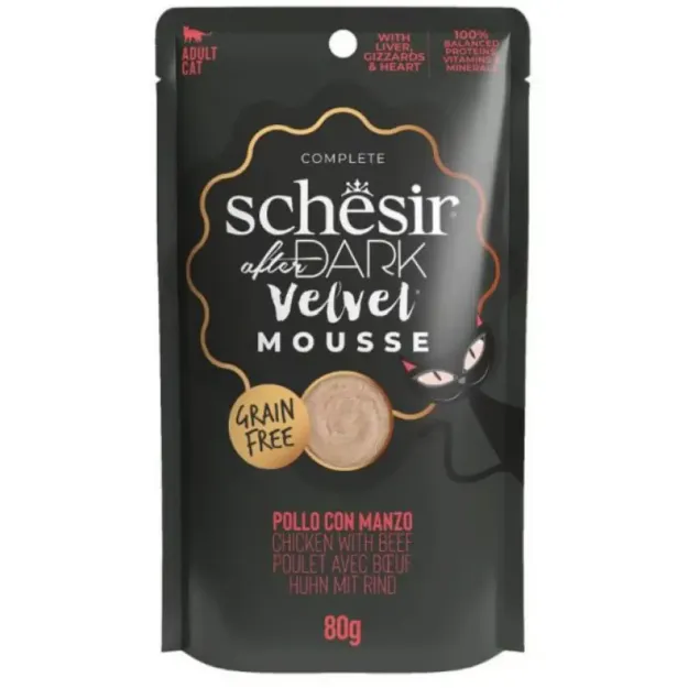 υγρή-τροφή-γάτας-schesir-after-dark-velvet-mousse-chicken-beef-80gr-bark-and-bite-thessaloniki